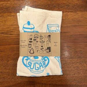 NEW Maptote Kitchen Tea Towel, Blue Coffee and Tea Theme